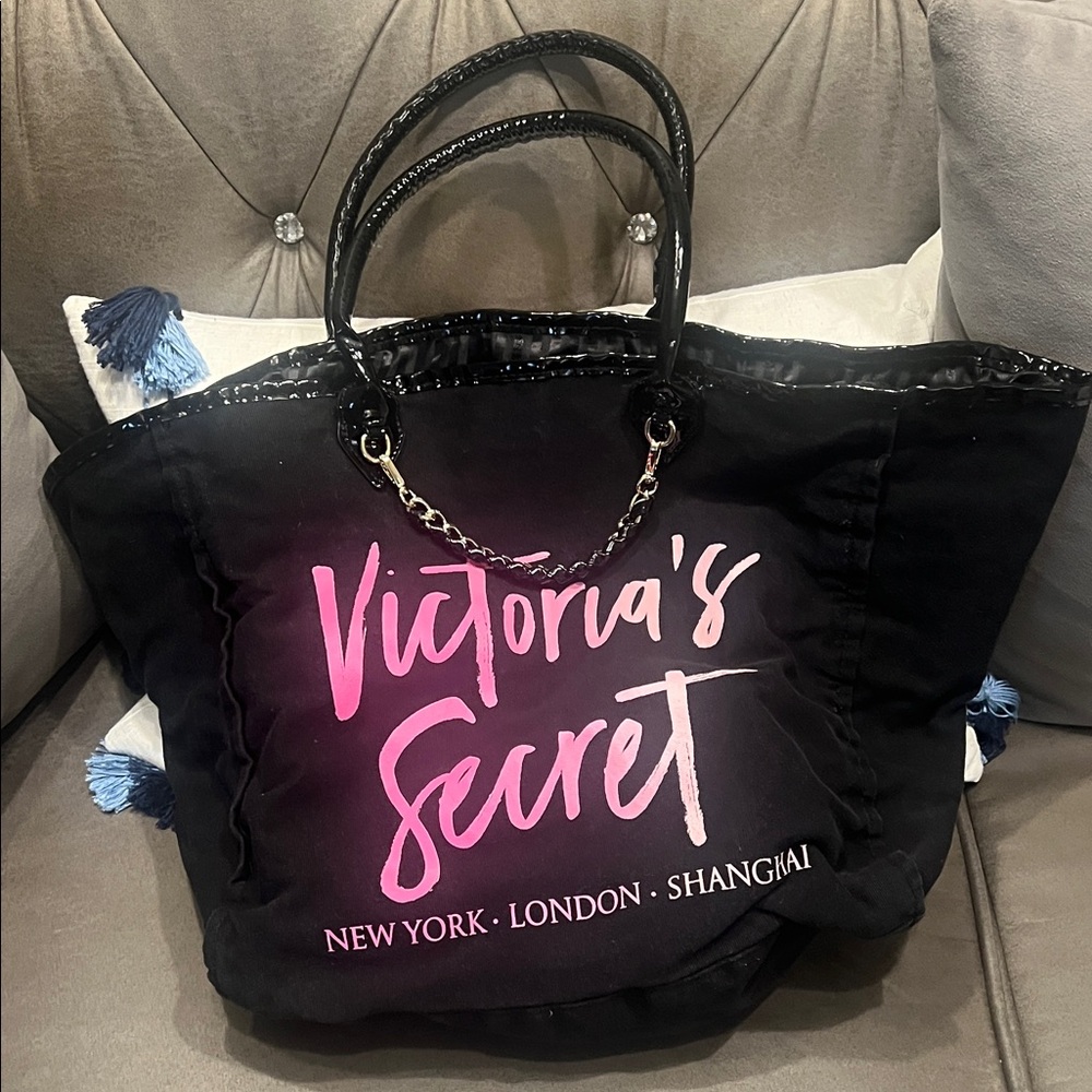 Victoria's Secret Black Tote with Pink Script